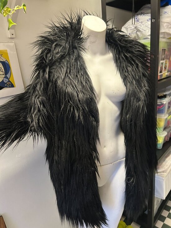 Current Mood Black Shaggy Faux Fur Y2K Coat - Picture 4 of 5